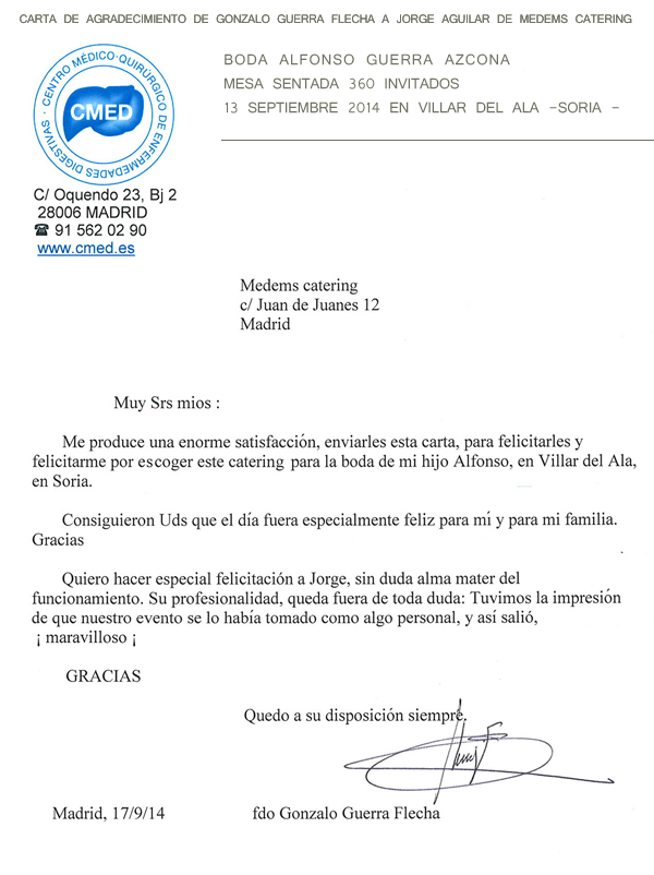 carta de agradecimiento a cliente